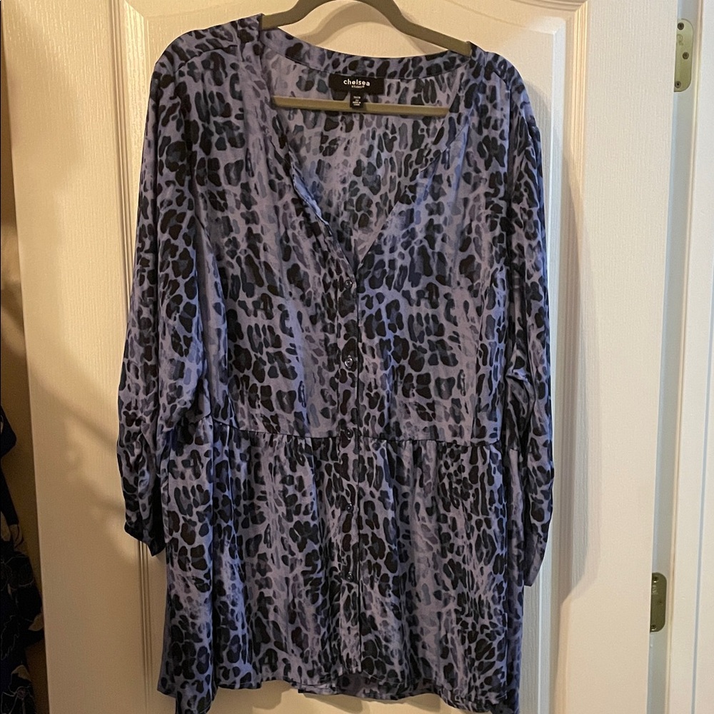 Blue Animal Print Babydoll Blouse